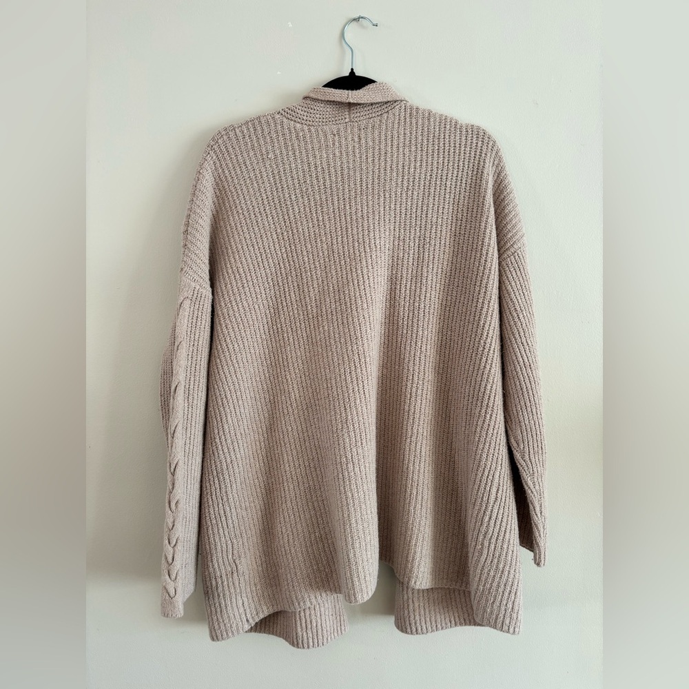 Lucky Brand Oversized Open-Front Cardigan, Braid Detail, Taupe Tan, Size Large - Picture 2 of 4